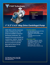 Magnetic Drive Centrifugal Pump: 1″ x 2″ x 4.5″ Magnetic Drive Centrifugal Pump: 1″ x 2″ x 4.5″